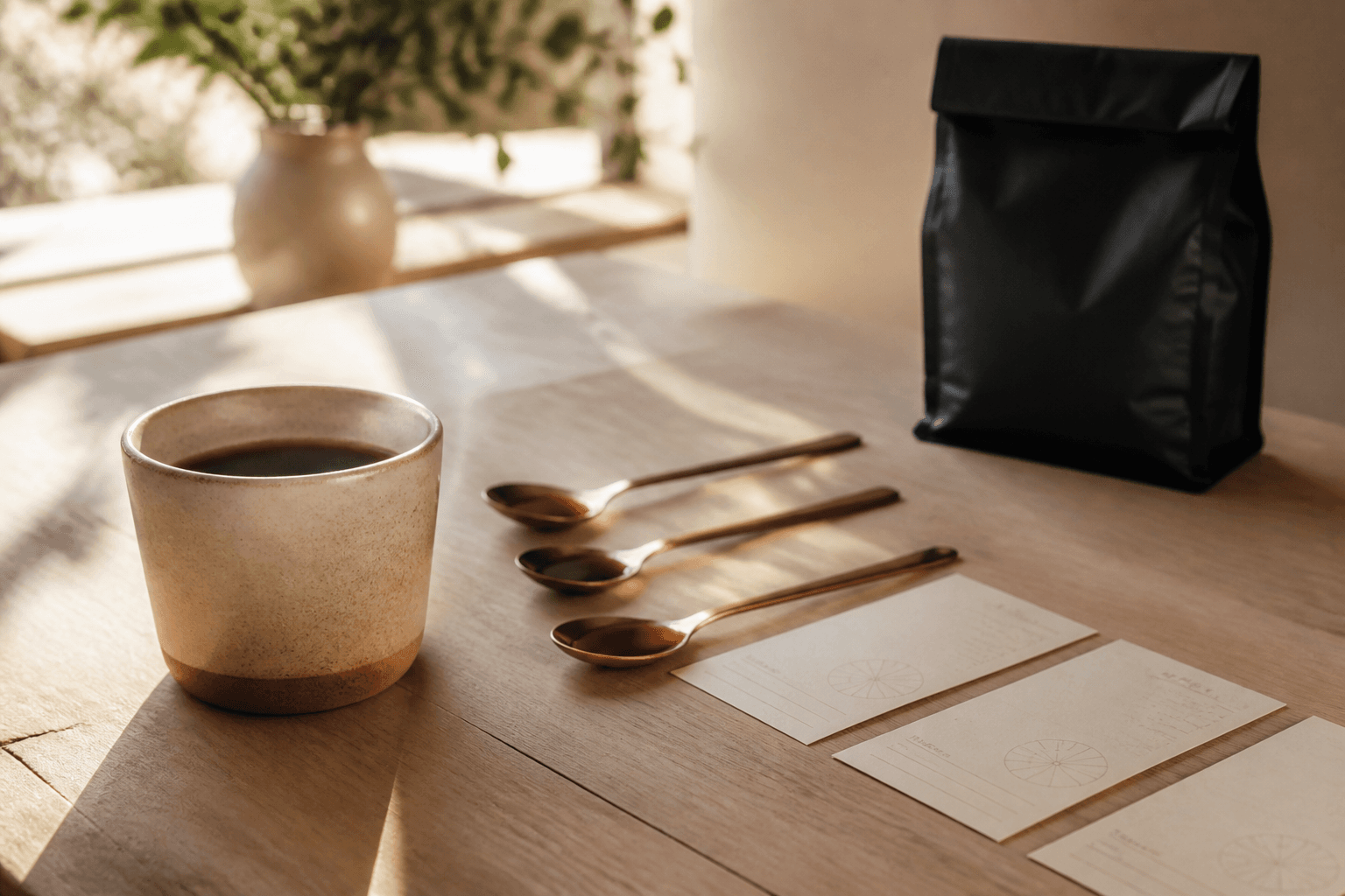 Cupping table and tasting notes
